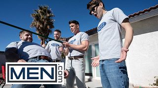 MEN - Joey Mills Hides With Arno Antino For A Blowjob Before Getting Pounded Against The Windows