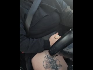 Stroking my strap on while driving in public