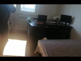 Amateur wife has fun trying on clothes that she cuts. Sexy wife shaves her pussy hair.